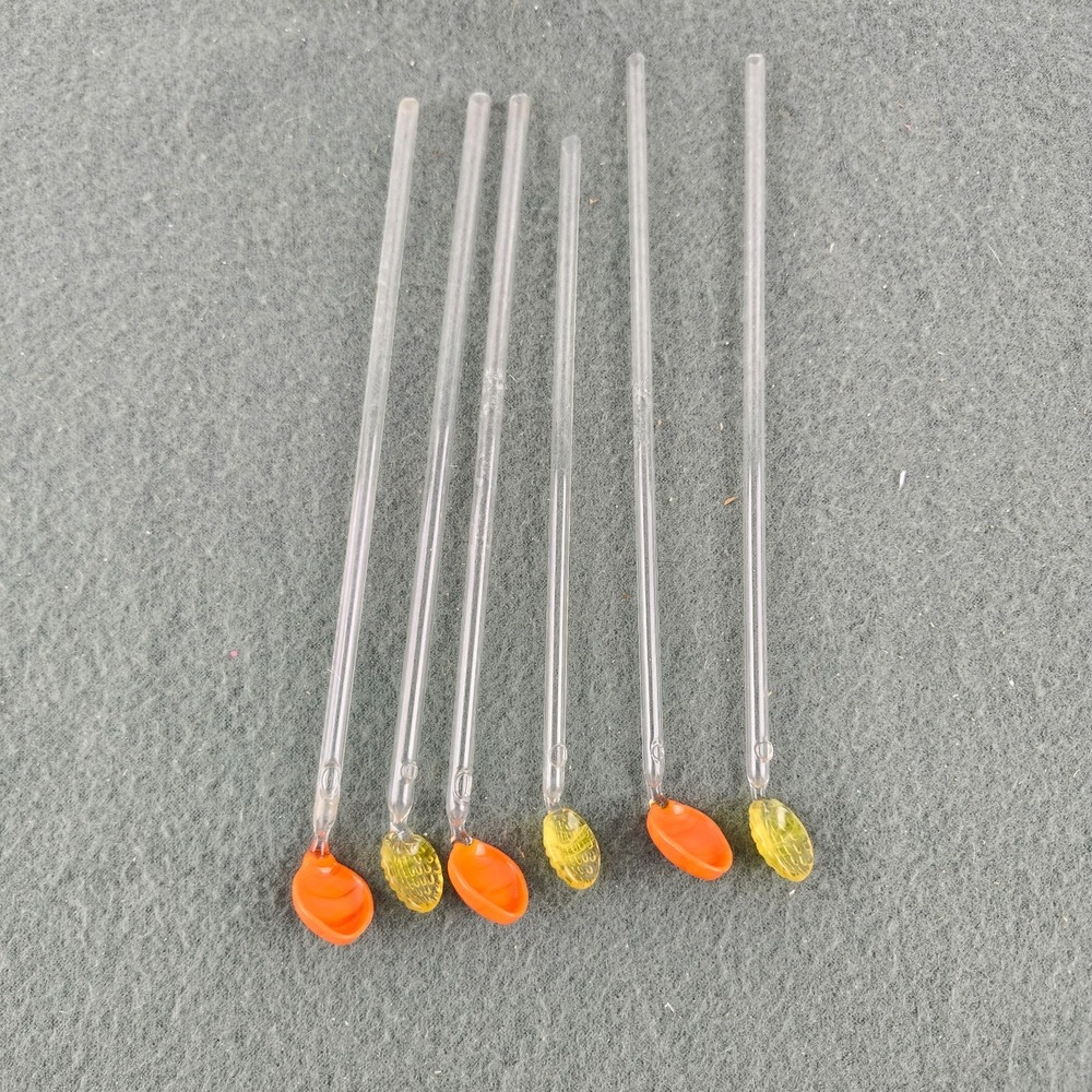 Vintage Mixed  Lot 6 Glass Swizzle Sticks Spoons Cocktail Yellow & Orange